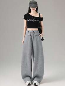 Autumn/Winter Fashion Versatile Design Drawstring Casual Slimming Loose Curved Leg Straight Leg Sweatpants - Grey - View 3
