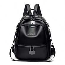 2026 New Women's Shoulder Bag High Quality PU Leather Backpack Luxury Designer Brand Backpack Large Capacity Girl Travel Book Bag - Black - View 13