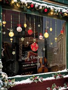 2 Sheets Christmas Window Sticker, Cute Design Window Film For DIY Christmas Window Decoration, For Displaying Christmas Ball Ornaments On Window Glass Doors As Christmas Decorations And Gifts. - Multi-color - View 2