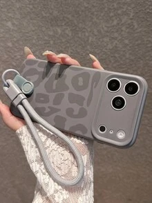 Full Coverage Anti-Drop Soft Grey Leopard Print Phone Case + Wrist Strap Compatible With IPhone 18 Pro Max/18 Pro/18/17 Pro Max/17 Pro/17/16 Pro Max/16/16 Pro/16 Plus/15/15 Pro Max/15 Pro/15 Plus/11/12/13/14 Pro Max/12 Pro/12 Pro Max/13 Pro/13 Pro Max/14 Pro/14 Pro Max/14 Plus Protective Cover, Style High-End Vibe - Gray + Lanyard - View 7