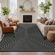 Latte&Fog Alfombras de 153 x 215 cm para Sala de Estar y Dormitorio,Moderna Abstracta Lavable, de Pelo bajo Antideslizante Estilo Boho para Sala de Estar, Oficina, Dormitorio(Negro 5x7ft) - Negro - Ver 4