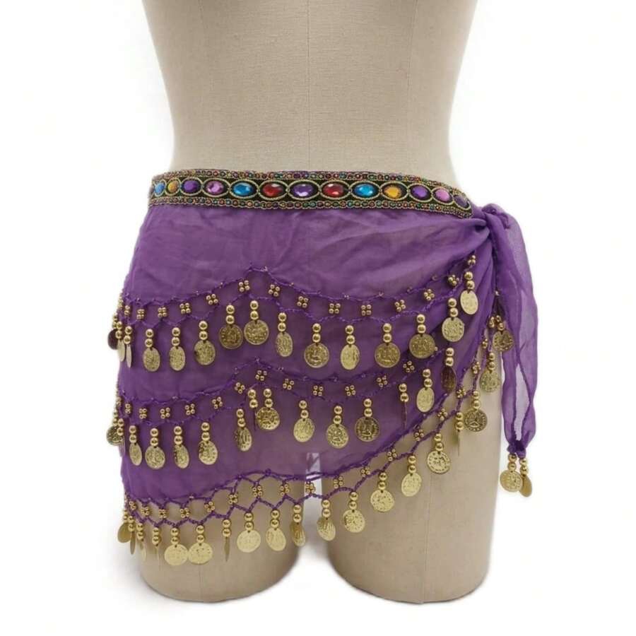Belly Dance Scarf With Stones And Coins Luxury Various Models - New Arrival - 紫羅蘭色 - 查看 1