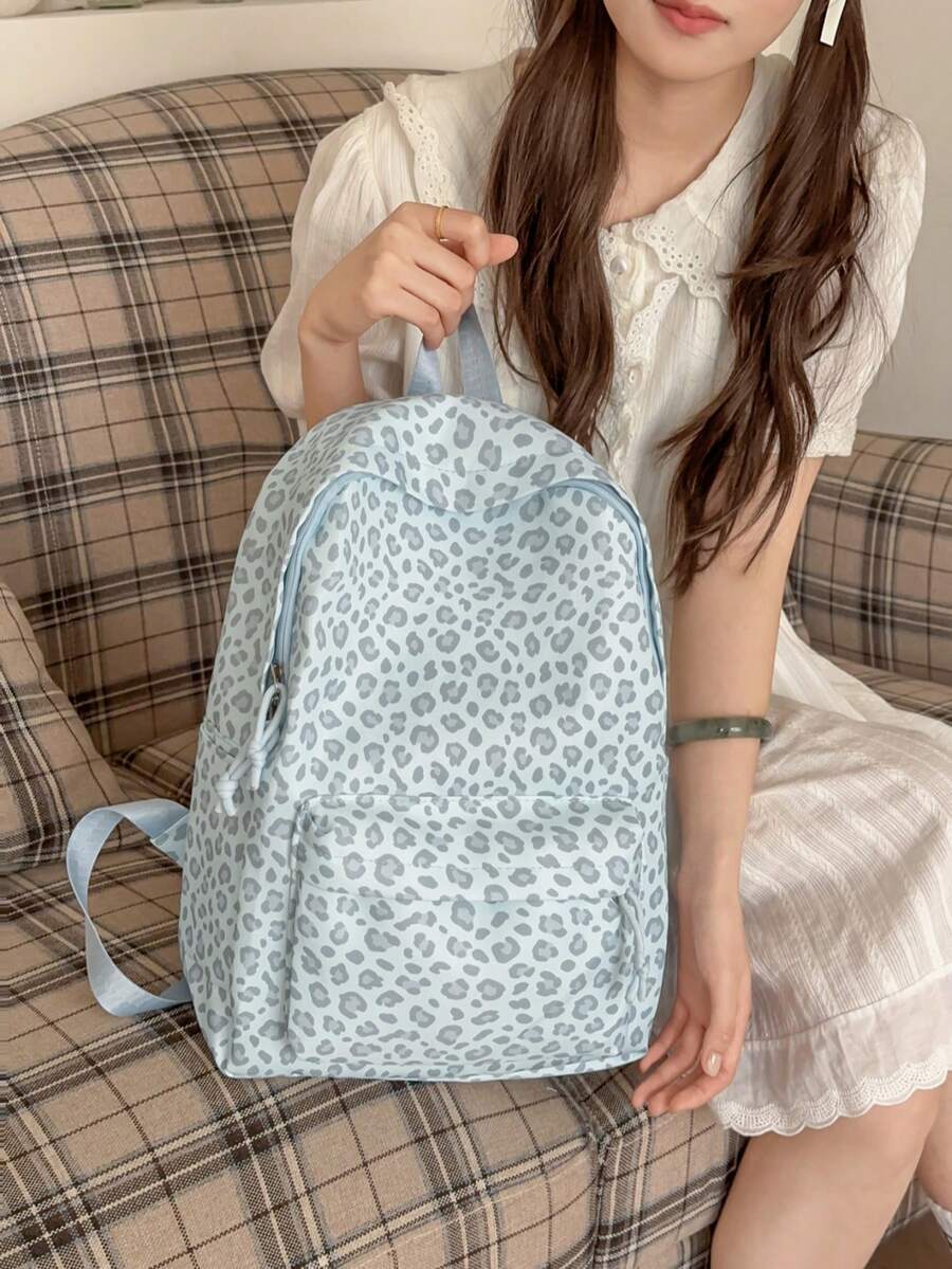 復古灰色經典女款背包,Ins美式休閒輕量帆布後背包,大容量通勤上學包,適合國中與高中學生 - 淺藍色 - 查看 1