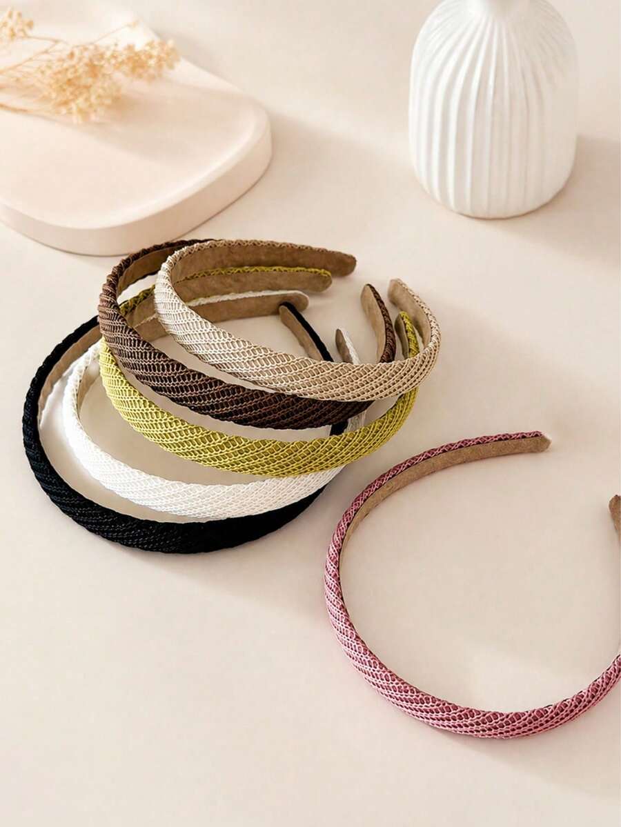 1pc Girls Maillard Color Fine Knit Fashionable Elegant Minimalist High Crown Headband Suitable For Daily Wear - Multicolor - View 1