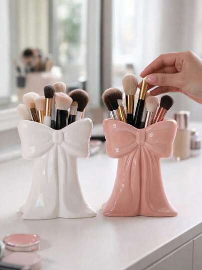 1 Stück Schleife Make-up Pinselhalter, süßer Schminktisch Organizer für Kosmetik und Hautpflege, elegantes mädchenhaftes Zimmerdekor Accessoire, Schleife Schreibwaren Aufbewahrungsbox, ästhetischer Büro Schreibtisch Organizer Lösung, geeignet für Frauen und Mädchen, Schlafzimmer Dekoration, Schulanfang