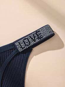 3pcs Random LOVE Rhinestone Ribbed Cotton Women's Panties, Simple Fashion Triangle Briefs - Multicolor - View 6