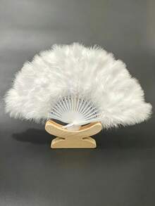 1pc Feather Folding Fan Handheld Fan, For Bachelorette Party, Wedding Party Decor, Bridal Shower, Bride Gift, Photo Prop - 25 Pieces Of ZG - View 3