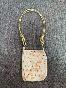 小眾設計珠飾刺繡水桶包，夏季女款單肩斜挎包，新中式時尚百搭通勤逛街日常購物包 - 黃色 - 查看 2