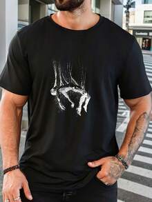 Camiseta Casual de Manga Corta para Hombre - Blanca con Estampado Gráfico de Figura Cae en Negro, Transpirable, Cuello Redondo, Corte Regular para Atuendo Casual, Ropa Urbana Cómoda, Camiset - Negro - Ver 7