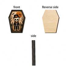 1/6pcs Vintage Coffin Shape Wooden Halloween Table Decor Black Cat Ghost Owl Skeleton Pumpkin Man Relief Plaque Farmhouse Wall Desktop Ornament For Halloween Party Home Shelf Decor Gift - Multicolor - View 10