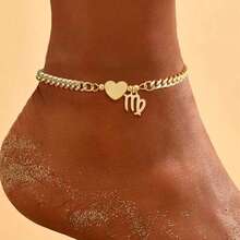 1pc Minimalist Fashion Zodiac Heart Gold Stainless Steel Cuban Link Anklet, Women's - Yellow Gold - View 1