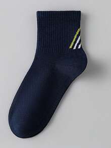 5 Pairs Men's White Mid-Calf Socks, Simple Line Design, Comfortable Socks, Machine Washable, Suitable For Daily Wear - Multicolor - View 6