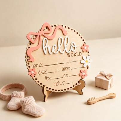 1pc Wooden Baby Announcement Sign, Milestone Photography Prop Wooden Baby Birth Announcement Board, Wooden Newborn Sign, Suitable For New Parents And Baby Shower, Gift For Expecting Mom, Welcome Baby Gift, Newborn Welcome Sign, Includes Name And Birth Details, Photography Prop, Baptism Gift, Baby Gift Choice