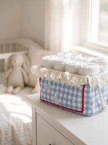 1pc Rectangular Baby Room Storage Basket, Lattice Lace Decor, Used For Storing Baby Bottles, Diapers And Wet Wipes Storage Box - Multicolor - View 9