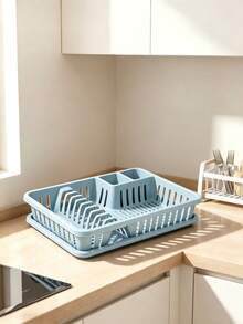 Multifunctional Dish Storage Rack, Separate Storage Areas For Bowls And Chopsticks, Hollow Draining Design With Water Tray, Available In Three Colors, Neatly Organizing Kitchen Tableware - One Size - View 4