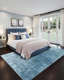 Latte&Fog Alfombras de 153 x 215 cm para Sala de Estar y Dormitorio,Moderna Abstracta Lavable, de Pelo bajo Antideslizante Estilo Boho para Sala de Estar, Oficina, Dormitorio(Negro 5x7ft) - Azul - Ver 7