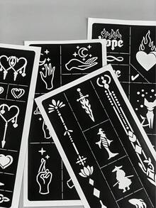 4pcs Ins Minimalist Tattoo Templates, Simple Heart, Star, Moon, Chinese Style Animal Tattoo Sticker Templates, Reusable Tattoo Tools, Suitable For Commute, Casual, Bohemian And Other Styles - Black - View 9