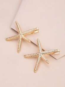2/5pcs Starfish Decorative Crocodile Clips, Bohemian Style Hair Clips, Hair Claws, Hair Pins, Party Hair Accessories, Hair Decoration - Gold - View 2