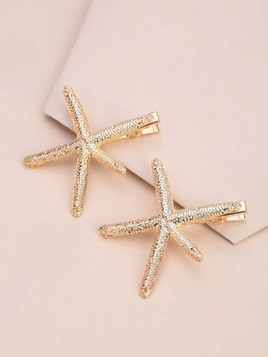 2/5pcs Starfish Decorative Crocodile Clips, Bohemian Style Hair Clips, Hair Claws, Hair Pins, Party Hair Accessories, Hair Decoration