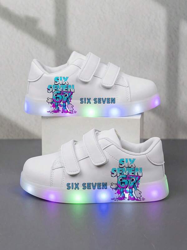 1 par de zapatos deportivos casuales para niños, baratos y de moda, zapatos de baloncesto duraderos, adecuados para uso diario y actividades al aire libre, regalo de Navidad, zapatos con luces, zapatos para juegos al aire libre, zapatos con diseño divertido, zapatos con estampado de dibujos animados, zapatos de tela transpirable, regalo de vacaciones, suela plana 2D