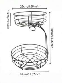 1 Set Iron Fruit & Vegetable Basket Storage Rack With Banana Hook, Desktop Decorative Organizer Basket, Detachable Design, Black, 64oz, Suitable For Kitchen, Living Room, Patio, Storage, Guest Hosting, Kitchen Accessories - Multicolor - View 4