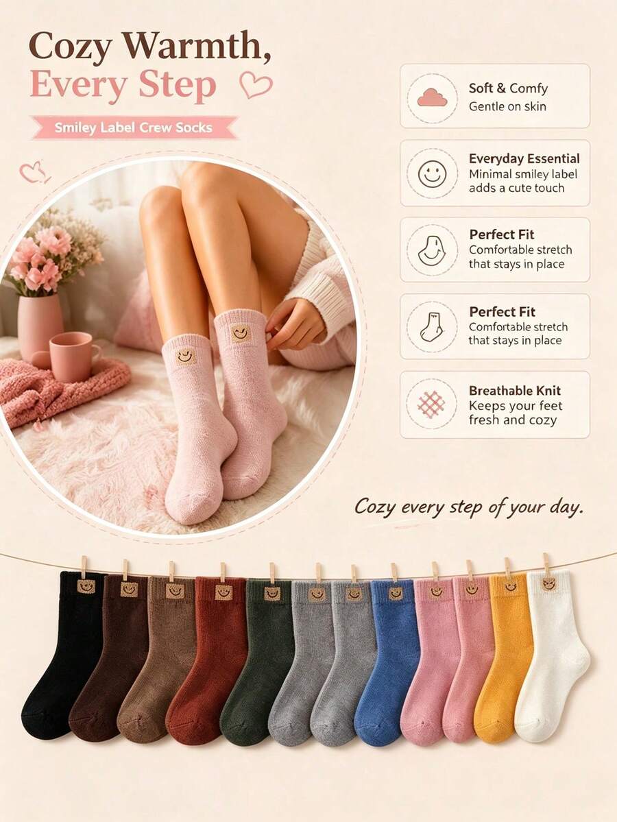 1/2/3/4/5/6/12 Pasang Kaos Kaki Wajah Tersenyum Lembut & Hangat, Nyaman & Halus, Cocok Untuk Pemakaian Sehari-hari, Membuat Setiap Langkah Lembut Dan Hangat. Kaos kaki ini memiliki label wajah tersenyum yang lucu, desain penyangga lengkung kaki, bahan anti selip, cocok untuk mendaki gunung, kebugaran, dan aktivitas lainnya. - MultiWarna - View 1
