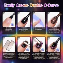 Beetles 6 Colors Chameleon Cat Eye Gel Nail Polish Set, Rainbow Cosmos Double-Light Magnetic Effect With 2 Magnets & Star Stickers, Soak Off UV Nail Art For Home Manicure & Gifts For Women - 6 Colors Chameleon Cat Eye - 查看 7
