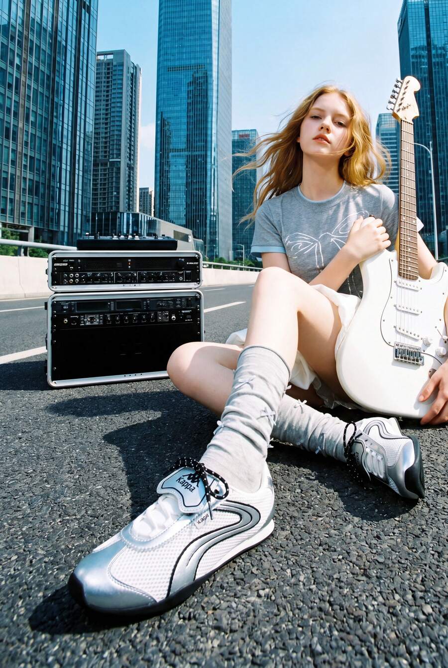 Kappa Silver White Cross Strap Mary Jane Shoes Y2K Ballet Style Thin Sole Retro Casual Sports Racing Shoes - Silver/Classic White - View 1
