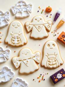 Halloween Ghost Pumpkin BOO Banner Cookie Stamp, White Embossing Cutter Mold, DIY Fondant Biscuit Baking Tool - Multicolor - View 5