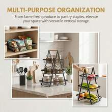 2-Tier & 3-Tier Available, Fruit Basket With Wooden Handle, Portable Fruit Bowl, Kitchen Counter Storage Rack, Detachable Rectangular Metal Basket For Fruits, Vegetables, Bread, Snacks, Banana, Home Decor Organizer - Multicolor - View 12