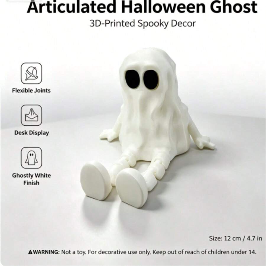 3D Printed Halloween Ghost Figurine, Adjustable Joint Desktop Decoration, Creative Holiday Tabletop Decor 14+ - White - View 1