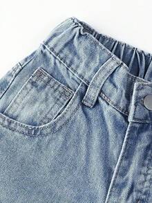 Girls' Vintage Washed Straight-Leg Jeans, Classic Jeans, Casual Everyday Kids' Jeans, Single Piece - Light Blue - View 5