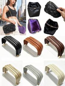 1pc Durable Aluminum Alloy And PU Combination Square Gold Trim PU Leather Edge Clip, Added Stitching Hole Design, Suitable For Luggage Hardware Hinge Clip, Cloud Bag Bracket, Woven Bag Mouth Clip, Handbag Clip, DIY Wallet Making, Multi-Function Rotating Clip Buckle, Handmade Wallet Making Accessories, Ideal Bag Accessory For DIY Hand Sewing - Multicolor - View 2