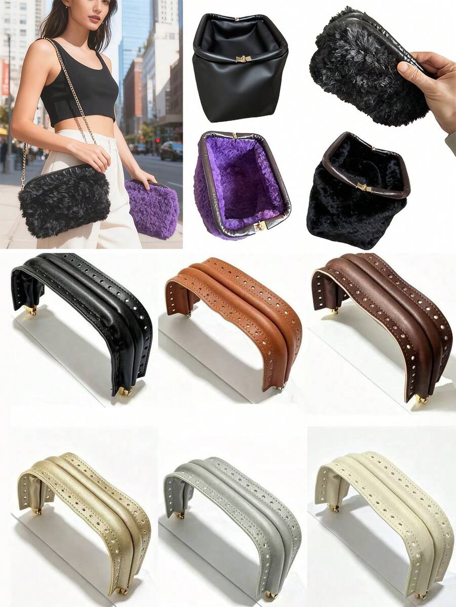 1pc Durable Aluminum Alloy And PU Combination Square Gold Trim PU Leather Edge Clip, Added Stitching Hole Design, Suitable For Luggage Hardware Hinge Clip, Cloud Bag Bracket, Woven Bag Mouth Clip, Handbag Clip, DIY Wallet Making, Multi-Function Rotating Clip Buckle, Handmade Wallet Making Accessories, Ideal Bag Accessory For DIY Hand Sewing