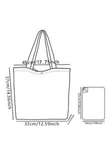 1pc Cartoon Bear & Cherry Print Canvas Tote Bag, Snap Button Large Capacity Shoulder Handbag, Casual Shopping Commuting School Daily Carry Bag - White - View 6