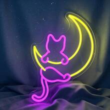 1pc Anime Cat Moon LED Neon Light, USB Powered Wall Decor Lamp, Suitable For Room, Bedroom, Store, Ideal Gift For Family And Friends, Low Voltage , Glass Sticker Accessory, Unbreakable Base, No Overheating - Rose Red and Lemon Yellow - View 10