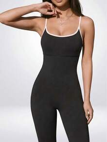 Cross-Back Yoga Jumpsuit, Pilates Workout One-Piece Jumpsuit, Slimming And Flattering. Sports Black - Black - View 4
