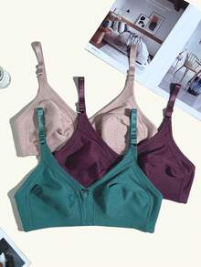 5pcs Plus Size Wireless Bra, Jacquard Pattern, Multi-Color Assortment, Adjustable Straps, Full Coverage Comfortable Lingerie - Multicolor - View 3