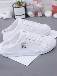 Women's Breathable Easy On/Off Slippers Flat Fashion Versatile Lace-Up Fur Trim Casual Shoes - White - View 7