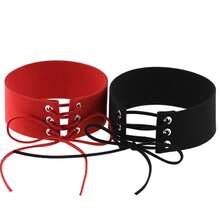 1pc Fashion Punk Gothic Collar Choker Necklace With Simple Pendant Ring - Multicolor - View 11