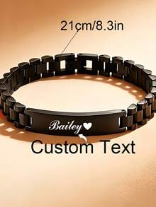 Custom Engraved Name Bracelet, Fashionable Minimalist Stainless Steel Customizable Text Bracelet, Unisex Personalized Commemorative Jewelry, Suitable As Valentine's Day Gift, Anniversary Gift, For Boyfriend, Grandfather, Parents, Friends, Coordinates Bracelet - Multicolor - View 4