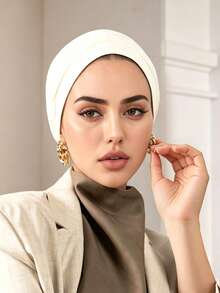 1pc New Slouchy Style Silky Cotton Versatile Headscarf, Fashionable Premium Solid Color Breathable Pull-On Beanie Hat - Multicolor - View 1