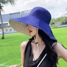 1pc Women's Wide Brim Bucket Hat, Sun Protection Hat, Windproof Hat, UV Protection, Casual Accessory, Travel Gear - Hat - View 8