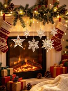 12pcs/3pcs Acrylic Crystal Snowflake Hanging Ornaments; Transparent Icicle, Star And Snowflake Christmas Tree Decorations; Winter Theme Party Decor; Holiday Wreath; And Fireplace Hanging Decor. - Multicolor - View 7