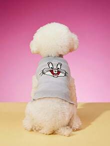 LOONEY TUNES X PETSIN 1件宠物猫狗通用棕色杰瑞卡通图案提花高领弹力舒适保暖狗毛衣 - 查看 2