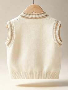 Boys Cute Bear Embroidered Knitted Vest, Versatile V-Neck Button Sweater Vest - Khaki - View 2