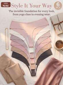 GYEY 6pcs Plus Size V-Cut Seamless Thong Panties - Invisible No Show Low Waist Friendly Super Soft Skin-Friendly Underwear - Multicolor - View 5