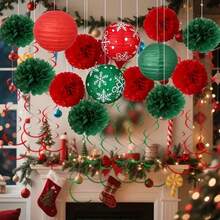 26/2pcs Bunga Kertas Merah & Hijau Natal, Lampion Kepingan Salju dan Dekorasi Spiral, Dekorasi Langit-langit Liburan, Cocok untuk Acara dan Pesta Natal, Juga Cocok untuk Dekorasi Rumah, Jendela dan Toko - MultiWarna - View 10