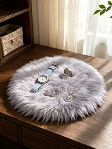 1pc Grey Long Plush Round Decorative Rug, Round Faux Fur Sheepskin Carpet, Fluffy Machine Washable Small Rug, Suitable For Nail Table, Fluffy Carpet, Cosmetic Display Decoration, Various Photo Props Decoration, Home Decor Minimalist Ins Style Decorative Rug, All Seasons Use - Purple - View 5