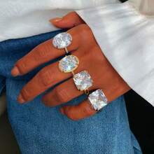 1pc Gold & Silver Versatile Ring, Various Shapes Oval Square, Adjustable Zirconia Open Band Premium Ring - Multicolor - View 3